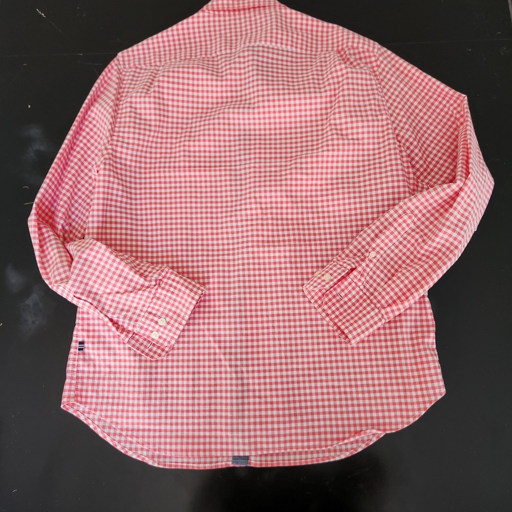 Nautica Mens L Classic Fit Stretch Gingham Orange Checkered Button Down Shirt - Picture 5 of 9